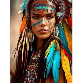 HMDIIMGE DIY Native American Indian Diamond Painting, 12x16 Inch Paint by Numbers for Beginners, Full Round Crystal Diamond Art Kits for Room Decor and Living Room Decor