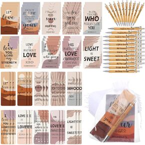 Sinmoe 120 Pcs Bible Gifts Set Include 30 Bible Verses Bookmarks 30 Scripture Ballpoint Pens 30 Christian Notebooks 30 White Organza Bags for Women Men Christmas Party Decoration