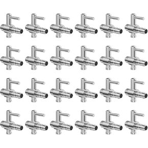 Pawfly 24 Pack Aquarium Thread Air Control Valves for 3/16" ID Airline Tubing Single Way Chromium Copper Air Flow Regulators for Air Pumps