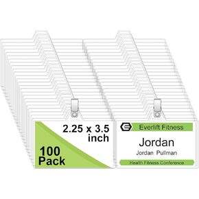 Name Badge Holders with Clip - Fushing 40PCS Clear Plastic ID Badge Holders with Badge Clips for 2-1/4 Inch x 3-1/2 Inch Name Badge Inserts