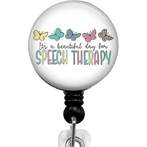 Speech Therapy Butterfly Retractable ID Card Badge Holder with Alligator Clip, Name Nurse Decorative Badge Reel Clip on Card Holders, Small, Black, Kmatye878
