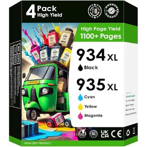 5-Star Compatible Replacement for HP 934XL 935XL. Works with Officejet 6815 6230 6830 6812 6835 6820 Printers. 4 Pack (Black, Cyan, Magenta, Yellow)