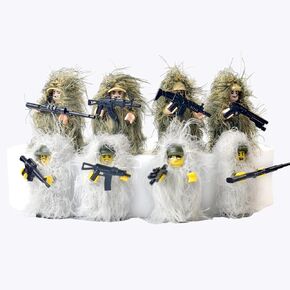 WW2 Military 3D Camouflage Suits Soldiers Figures, Action Minifigures Jungle and snowfield Fatigues, Special Forces Soldier Figures Ghillie Suit with Weapons (8 Figures Included)