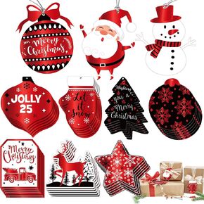 Funrous 120 قطعة من علامات هدايا عيد الميلاد مع سلسلة، بطاقة ورقية لعيد الميلاد من رقائق معدنية، بطاقة اسم عيد الميلاد العتيقة، بطاقة سانتا ثلج إلك، لتغليف هدايا عيد الميلاد بنفسك، 10 تصميمات in Kuwait