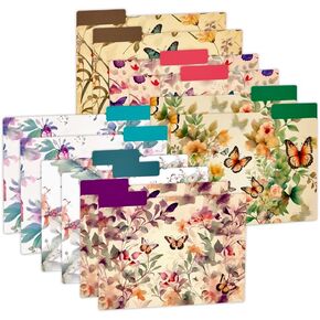 12pcs Decorative File Folders Letter Size, Butterfly Design Folders, Cute Office Folders with Floral Patterns, 1/3 Cut Tab, Waterproof Archival File Folders