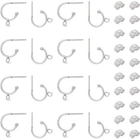 UNICRAFTALE 24 Pcs Stainless Steel Ring Stud Earrings Findings Half Hoop Ear Studs with Loops and Ear Nuts Pin 0.7mm for DIY Earring Jewelry Making