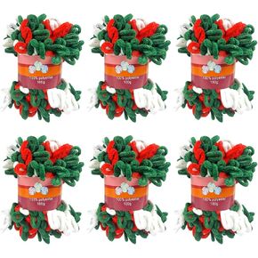 Rainmae 6 حزمة عيد الميلاد حلقة الغزل لحياكة الإصبع، عيد الميلاد غزل الشنيل، لا حاجة هوك الغزل غزل مكتنزة، محبوك غزل مكتنزة عيد الميلاد المنسوجة الموضوع للمبتدئين الحياكة البطانيات الهدايا الحرف اليدوية in Kuwait