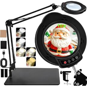 Large 10X Magnifying Glass Desk Lamp with Light and Stand, 2-in-1 Lighted Magnifier with Clamp 84 LED Beads 5 Color Mode 10 Stepless Dimmable Real Glass Lens for Hobbies Crafts Close Work
