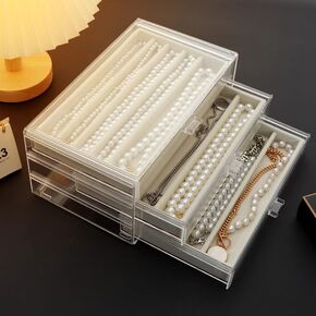Necklace Organizer Box, Tray with 5 Drawers, Dustproof Velvet Necklaces Storage Holder Display Case, jewelry box for necklaces for Pendant Suitable for Women and Girls (Beige)
