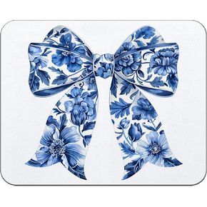 OFlich Coquette Bow Girly Mouse Pad, Blue and White Chinoiserie Floral Bow Square Mouse Pads for Desk, Floral Mouse Pad, Aesthetic Mouse Pad, Girly Office Desk Accessories, 9.5x7.9 Inch