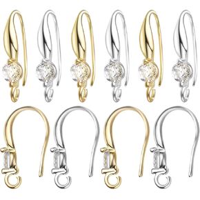 12pcs Rhinestone Earring Hooks Brass French Ear Wires Hooks Hypo-allergenic Crystal Dangle Earrings with Loops for DIY Earring Designs Jewelry Making Party Birthday Christmas Favor