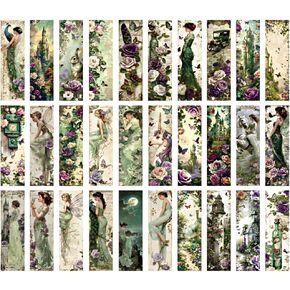30PCS Vintage Natural Style Bookmarks Colorful Flower Plant Book Tracker Book Marks Beautiful Girls Reading Page Markers, 30 Designs Printing Paper Bookmarks for Women,Men,Kids, Book Lovers, Students