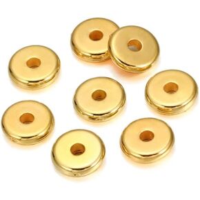 HLLMX 150 PCS Plastics Spacer Beads Flat Round Disc 8mm Gold Flat Round Spacer Beads Disc Loose Jewelry Making Beads for DIY Bracelet Necklace Crafts (Golden)