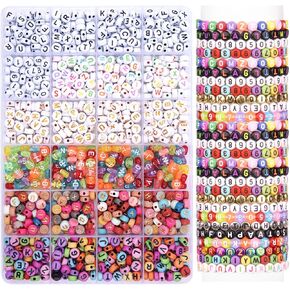 7 Style Letter Alphabet Beads for Bracelets Making, 1380 Pcs Colorful Square Round Letter Beads Kit for Jewelry Making, Letter Beads Bulk with Crystal Elastic String