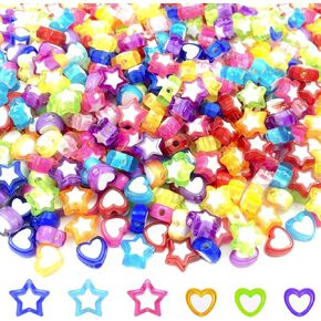 420 Pcs Acrylic Star and Heart Shape Clear Pony Beads Colorful Pony Beads Plastic Loose Beads,Christmas Birthday Girl Kid Gift,for DIY Bracelet Necklace Jewelry Making Supplies (Mixed Color)