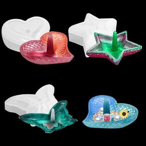 Zayookey 3Pcs Ring Holder Resin Mold, Heart Shape Ring Dish Silicone Molds, Butterfly Ring Holder Mold Pentagram Jewelry Tray Mould for Epoxy Resin Casting DIY Trinket Earring Display Stand (White)