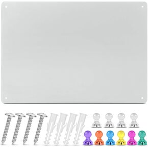 Magnetic Metal Board 17.5’’ x 12’’ - Magnet Bulletin Vision Memo Board includes 10 Push Pin Magnets and Hanging Hardware Kit for Easy Installation