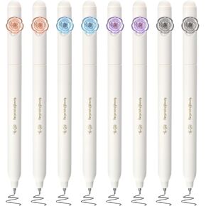 BAYTORY 8 Pcs Rotating Gel Pens, Quick Dry Ink Pens Fine Point Black 0.5 mm, Aesthetic Smooth Writing Pen for Journaling Note Drawing (Black & White)