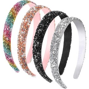Waydress 4 Pieces Rhinestone Headband for Women Crystal Sparkly Jewel Bling Glitter Headband Hair Accessories (Simple Color)