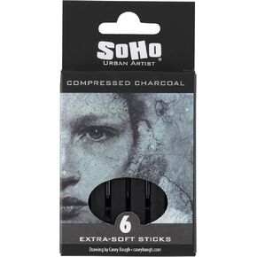 SoHo Urban Artist Compressed Charcoal - Drawing Charcoal for Artists, Students, Blending, Live Figure Drawing, & More! - [Black - 6 Pack]