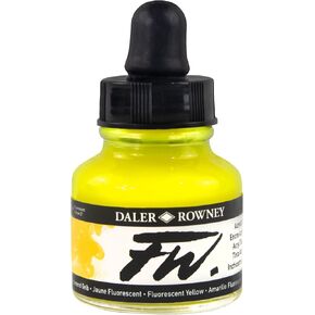 Daler-Rowney FW Acrylic Ink Bottle Fluorescent Yellow - Versatile Acrylic Drawing Ink for Artists and Students - Permanent Calligraphy Ink - Archival Ink for Illustrating and More