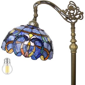 WERFACTORY Tiffany Floor Lamp Blue Purple Cloud Stained Glass Arched Lamp 12X18X64 Inches Gooseneck Adjustable Corner Standing Reading Light Decor Bedroom Living Room S558 Series