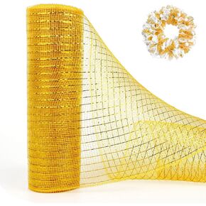 شريط شبكي لعيد الميلاد، شريط شبكي من أكاليل الربيع مقاس 10 بوصة × 30 قدمًا، ذهبي مع رقائق ذهبية بسلك واسع ديكو شبكي لفات الشريط من أجل أكاليل الحرف اليدوية DIY إكليل الزفاف لوازم حفلات تزيين شجرة عيد الميلاد in Kuwait