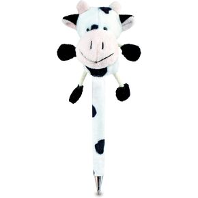 DolliBu White Cow Plush Pen - Cute & Soft Farm Life Stuffed Animal Ballpoint Novelty Pen Toy, Writing Pen Instrument for Cool Stationery School & Office Desk Decor Accessories for Kids & Adults