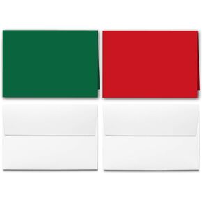Blank Christmas Greeting Cards - Holiday Red and Green 5" x 7" Half Folding Cards with White Envelopes - Makes 20 Sets
