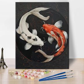TUMOVO Paint by Numbers Kit for Adults Yin Yang Symbol with Koi Fish Paint by Numbers for Adults Kids Fish Yin Yang Adult Paint by Number Kits on Canvas Oil Painting Art Crafts 16x20 in