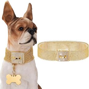 Dog Chain Collar Necklace 18K White Gold Plated Stainless Steel Chain Collarwith Bling Bling CZ Design Secure Buckle, 30MM Strong Chew Proof Anti-Rust for Medium Large Dogs(Gold, 20")
