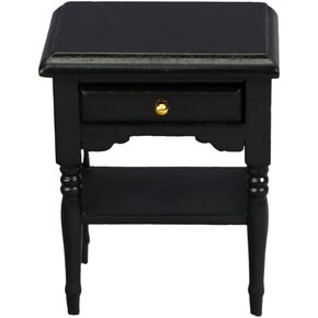 ibasenice 1pc Mini Bedside Table Bookshelf Accessories Black End Table Black Shelf Decor Mini Side Table Drawer Wooden Miniture Furniture Mini Wooden Cabinet Black Vintage Cupboard Miniature