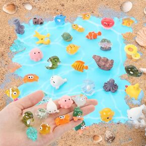 LIYDE 70 PCS Tiny Resin Ocean Figurines, Colorful Mini Resin Animals Figurines Tiny Animal Figures Cake Topper Wildlife Ocean Ornament for DIY Craft Tank Decorations Dollhouse Accessories