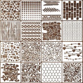 16Pcs Spray Painting Stencils for Crafts Reusable, DIY Geometric Stencil Pattern Texture Illustrations Templates Cubist Stencils for Paint Walls Canvas Scrapbook Stamp Decor Card Making, 6x6in