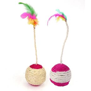 Kopida Cats Toys Feather Cat Balls, Cat Scratcher Toy Sisal Cat Scratching Rotatable Ball Molar Chew Toy Cat Feather Ball Cat Interactive Toys