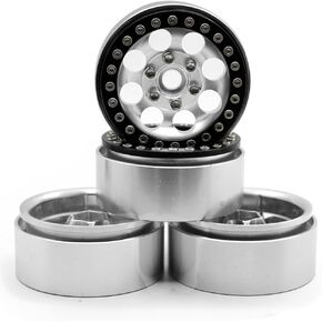 1.9" Beadlock Wheels Rims for 1/10 Axial Wraith SCX10 CC01 F350 D90 90034 RC Crawler Car (Silver+Black)