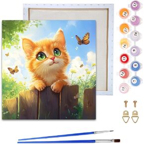 Reofrey Framed Paint by Numbers Kit for Adults & Beginner - 8x8 Inch Canvas Sunflower Paint by Numbers - Flowers Educational & Creative Art Set for Beginners - Perfect for Home Wall Decoration