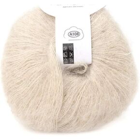 Soft Mohair Cashmere Wool Knitting Yarn Lightweight Hand Knitwear Yarn DIY Shawl Scarf Crochet Thread with A Crochet for Sewing Accessories(Cream-Colored)
