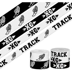 5 Roll 15 Yards Track Field Ribbons, 3/8" 5/8" Black White Grosgrain Ribbons XC Track Sport Fabric Ribbon for Gift Wrapping Ribbons for Wreaths School Party DIY Decoration
