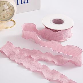 Pink Ruffle Ribbons, 10 Yards Double-Faced Wrinkled Ribbon Linen Wave Edge Ribbon for Bridal Bouquets Gifts Wrapping Wedding Decor DIY Crafts
