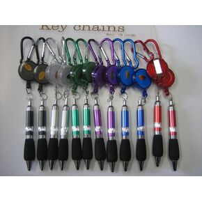 Lot of 12 Carabiner Retractable Pen Key Chain / Reel Belt Clip & Pen Key Chain