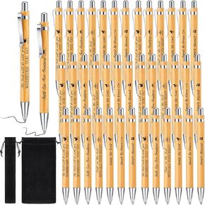 Roowest 60 Pcs Bible Verse Ballpoint Pen Bamboo Retractable Christian Pens Inspirational Scripture Ballpoint with Black Ink, Velvet Bags Easter Pens Religious Gifts for Easter Pastor Office Supply