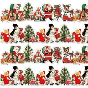 Whaline 69Ft Christmas Bulletin Board Borders Vintage Santa Claus Xmas Tree Adhesive Trim Border for Christmas Classroom Office Decoration