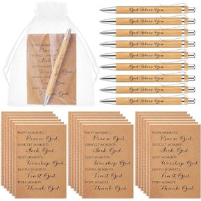 18 Set Christian Gifts 18 Bible Verse Notebook Religious Notepad 18 God Bless You Ballpoint Pens Christian Wooden Pens 18 Gift Bags Religious Gifts for Church Office Coworker
