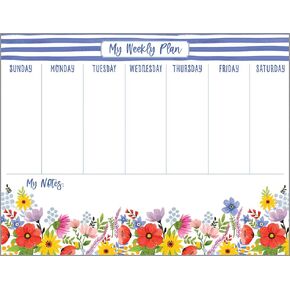 Gina B Designs-Weekly Planner Calendar Pad with Attachable Magnet- Blue Stripes & Flowers-Made in the U.S.A.
