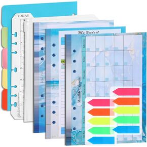 Toplive 3 Pack A5 Planner Refill 82 Sheet Colored Monthly Weekly Planner Refill Paper 6 Hole Budget Sheets Expense Tracker Inserts for A5 Binder Cover Bill Saving Organizer, Colorful