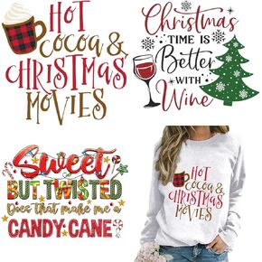 3 Sheets Pink Christmas Tree Iron on Decals for t Shirts Christmas Vibes Heat Transfer Vinyl Stickers New Year Iron on Transfers Christmas Iron on Patches Stickers Decoration Applique for Bag Clothing