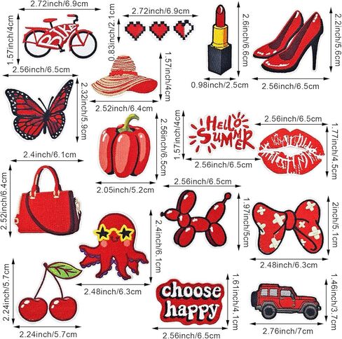 16 قطعة من الرقع الحمراء المزخرفة بالكي، مقاسات متنوعة يمكنك صنعها بنفسك رقع الجينز المطرزة شارة حديدية لحقائب الملابس والقبعات والقمصان والجينز والسترات التي يمكنك صنعها بنفسك in Kuwait