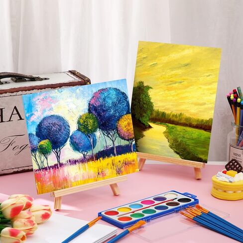 Crtiin 10 Set Canvas Boards with Easel for Painting Kit Include 10 Wood Easels 10 Pcs Canvases 10 Pcs Watercolor Paint and 100 Pcs Brushes Paint and Sip Kit Art Supplies for Adults (8 x 10 Inch) in Saudi Arabia