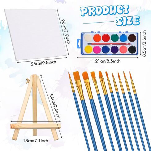 Crtiin 10 Set Canvas Boards with Easel for Painting Kit Include 10 Wood Easels 10 Pcs Canvases 10 Pcs Watercolor Paint and 100 Pcs Brushes Paint and Sip Kit Art Supplies for Adults (8 x 10 Inch) in Saudi Arabia